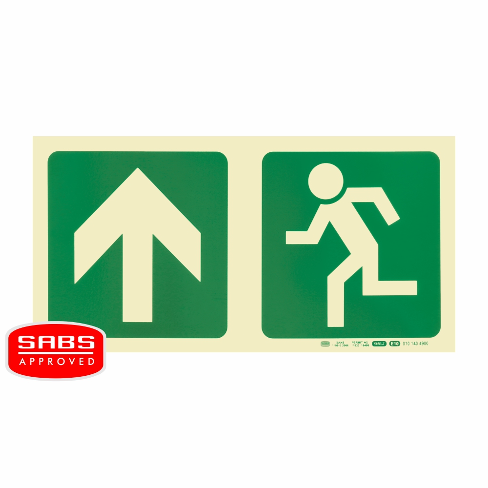 Photoluminescent 190Mm Safety Sign -E10-Arrow Up+Running Man Photoluminescent 190Mm Safety Sign -E10-Arrow Up+Running Man - Image 1