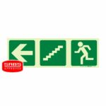Photoluminescent 190Mm Safety Sign -E17-Arrow Left+Stairs Going Down+Running Man