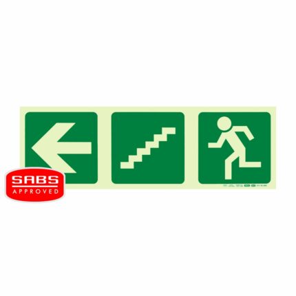 Photoluminescent 190Mm Safety Sign -E17-Arrow Left+Stairs Going Down+Running Man