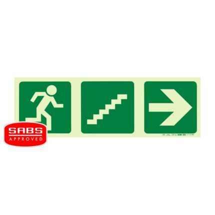 Photoluminescent 190Mm Safety Sign -E18-Running Man+Stairs Going Up+Arrow Right