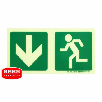 Photoluminescent 190Mm Safety Sign -E3-Arrow Down+Running Man