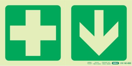 Photoluminescent 190Mm Safety Sign -E7A-Green Cross+Arrow Down