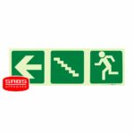 Photoluminescent 190Mm Safety Sign -E19-Arrow Left+Stairs Going Up+Running Man