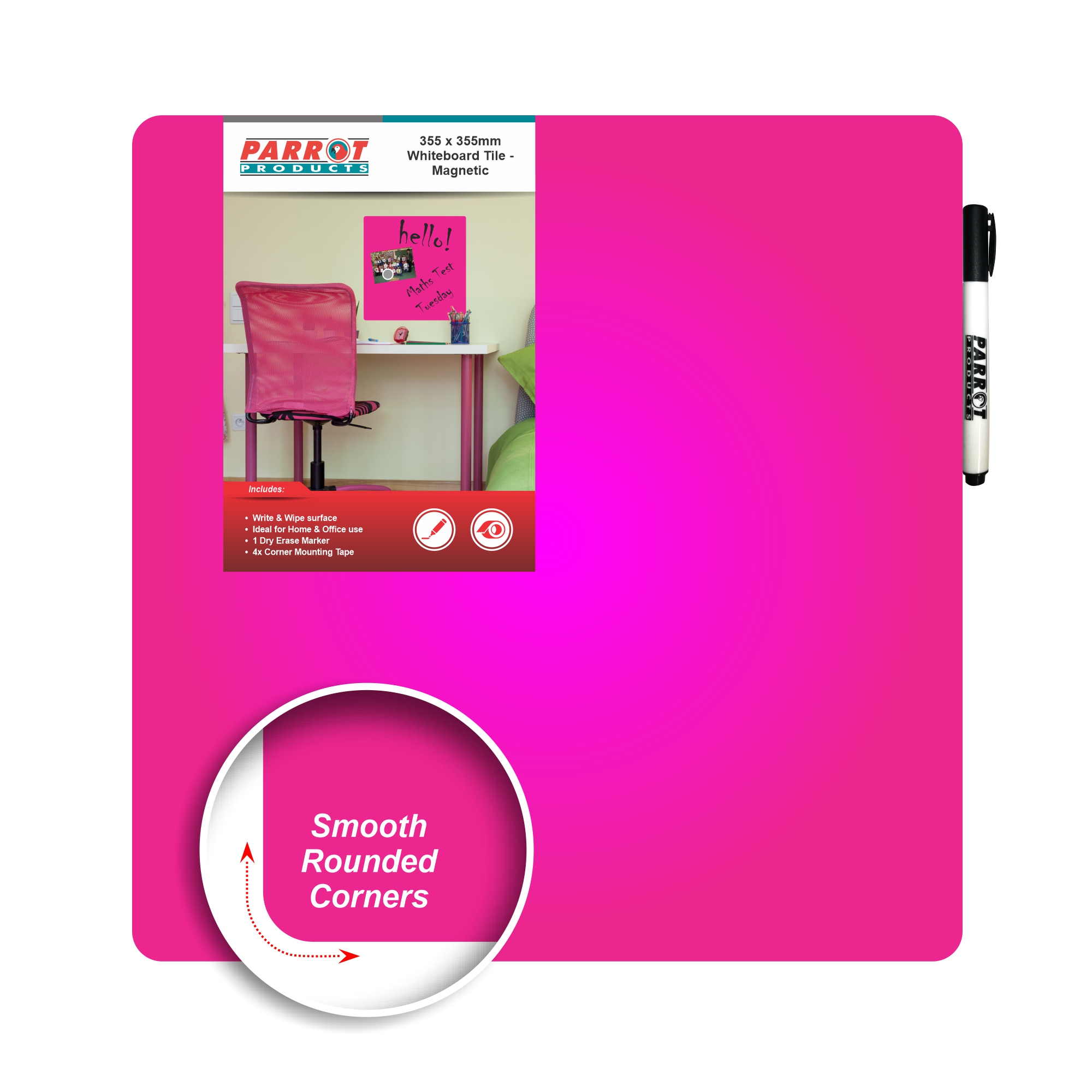 Whiteboard Tile Magnetic 355X355Mm Pink Whiteboard Tile Magnetic 355X355Mm Pink - Image 1