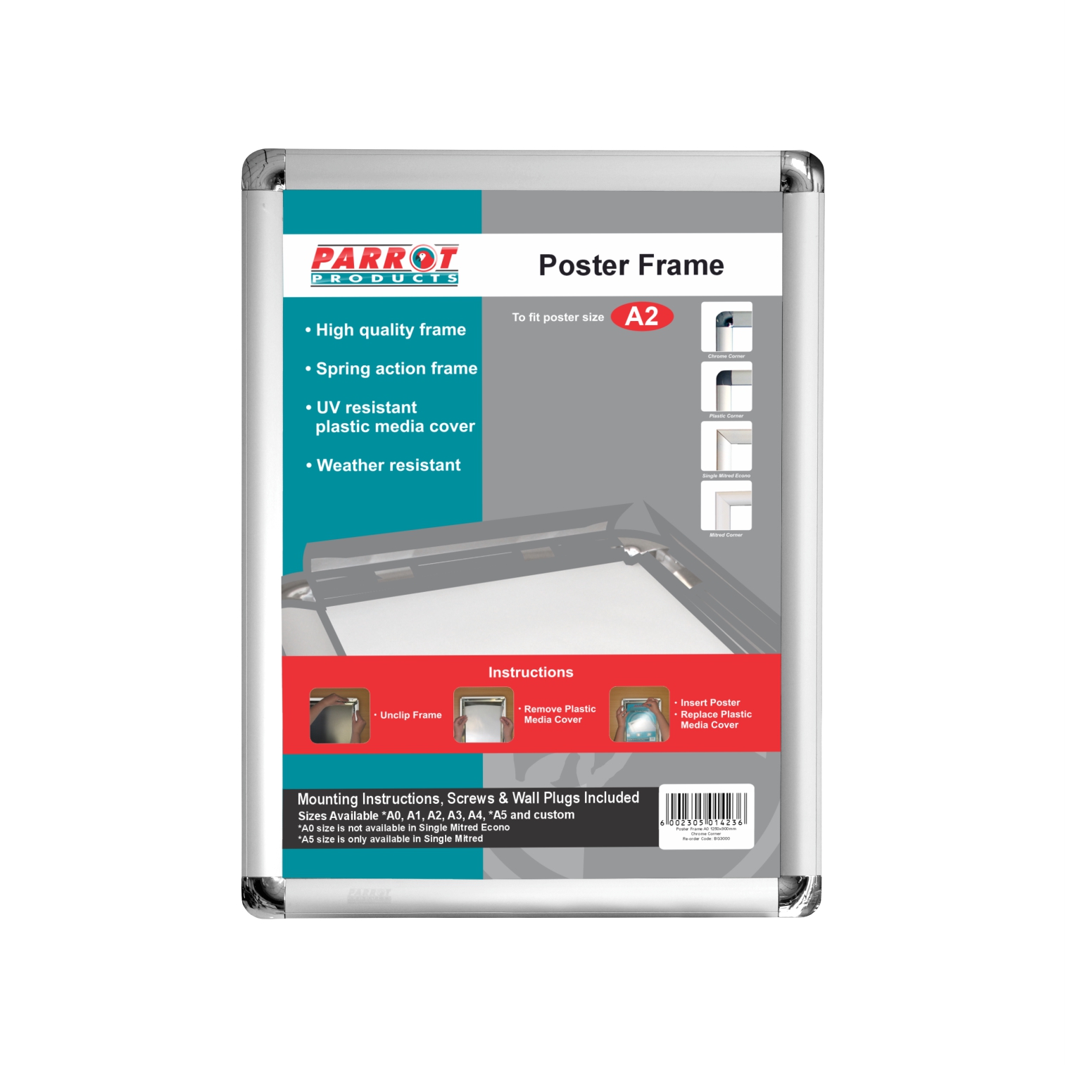 Poster Frame A2 655*480Mm Chrome Corner Poster Frame A2 655*480Mm Chrome Corner - Image 1