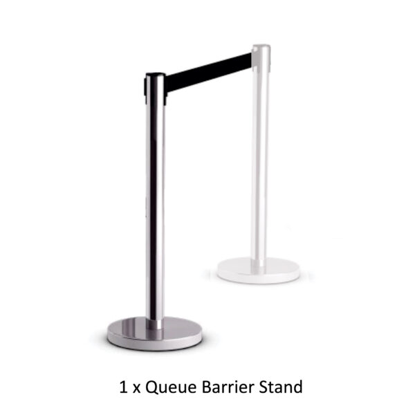 Retractable Queue Barrier Chrome With Black Belt 910X320Mm