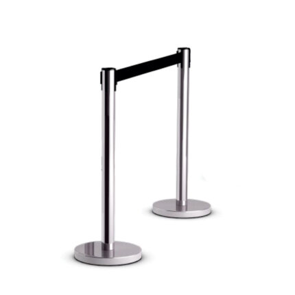 Retractable Queue Barrier Chrome With Black Belt 910X320Mm - Box Of 2