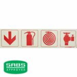 Photoluminescent 190Mm Safety Sign - F1 - Arrow Down + Fire Extinguisher + Fire Hose Reel + Fire Hyd