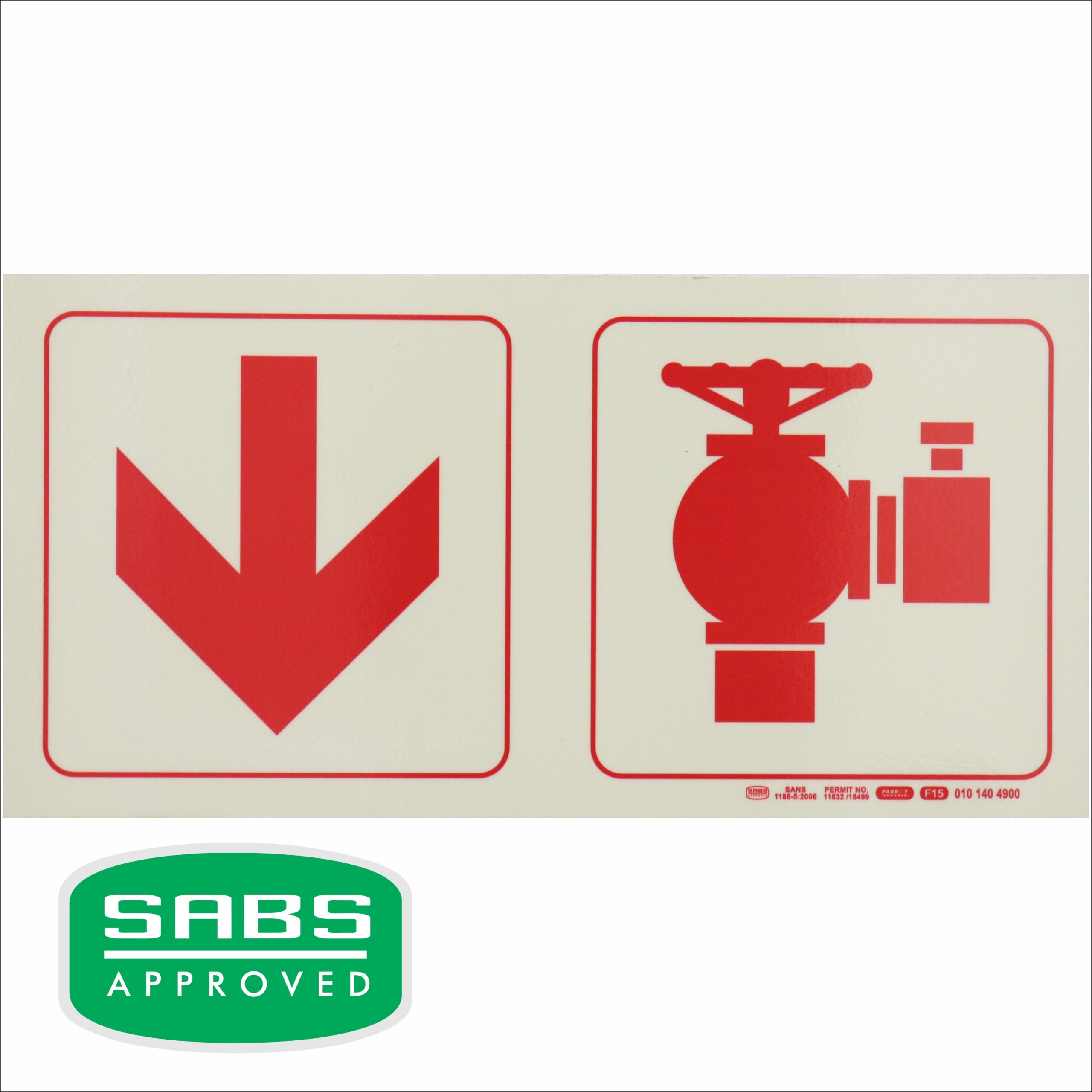 Photoluminescent 190Mm Safety Sign - F15-Arrow Down+Fire Hydrant Photoluminescent 190Mm Safety Sign - F15-Arrow Down+Fire Hydrant - Image 1