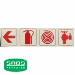 Photoluminescent 190Mm Safety Sign - F2-Arrow Down + Fire Extinguisher + Fire Hose Reel+Fire Hydrant