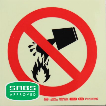 Photoluminescent 190Mm Safety Sign - F25-Water Prohibited As Extinguishing Agent