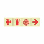 Photoluminescent 190Mm Safety Sign - F3-Fire Hydrant+Fire Extinguisher+Fire Hose Reel+Arrow Right