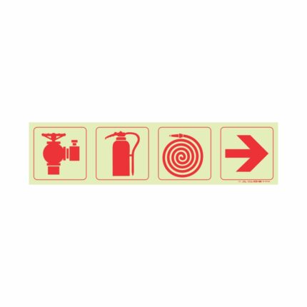 Photoluminescent 190Mm Safety Sign - F3-Fire Hydrant+Fire Extinguisher+Fire Hose Reel+Arrow Right