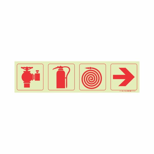 Photoluminescent 190Mm Safety Sign - F3-Fire Hydrant+Fire Extinguisher+Fire Hose Reel+Arrow Right
