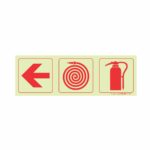 Photoluminescent 190Mm Safety Sign - F5-Arrow Left+Fire Hose Reel+Fire Extinguisher
