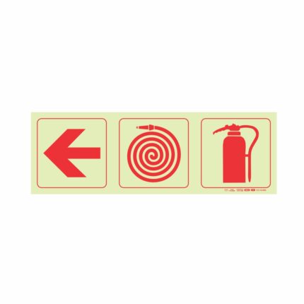 Photoluminescent 190Mm Safety Sign - F5-Arrow Left+Fire Hose Reel+Fire Extinguisher