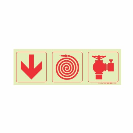 Photoluminescent 190Mm Safety Sign - F7-Arrow Down+Fire Hose Reel+Fire Hydrant