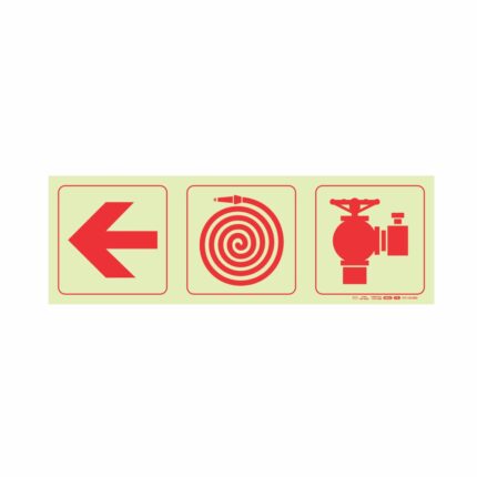 Photoluminescent 190Mm Safety Sign - F8-Arrow Left+Fire Hose Reel+Fire Hydrant