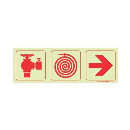 Photoluminescent 190Mm Safety Sign - F9-Fire Hydrant+Fire Hose Reel+Arrow Right
