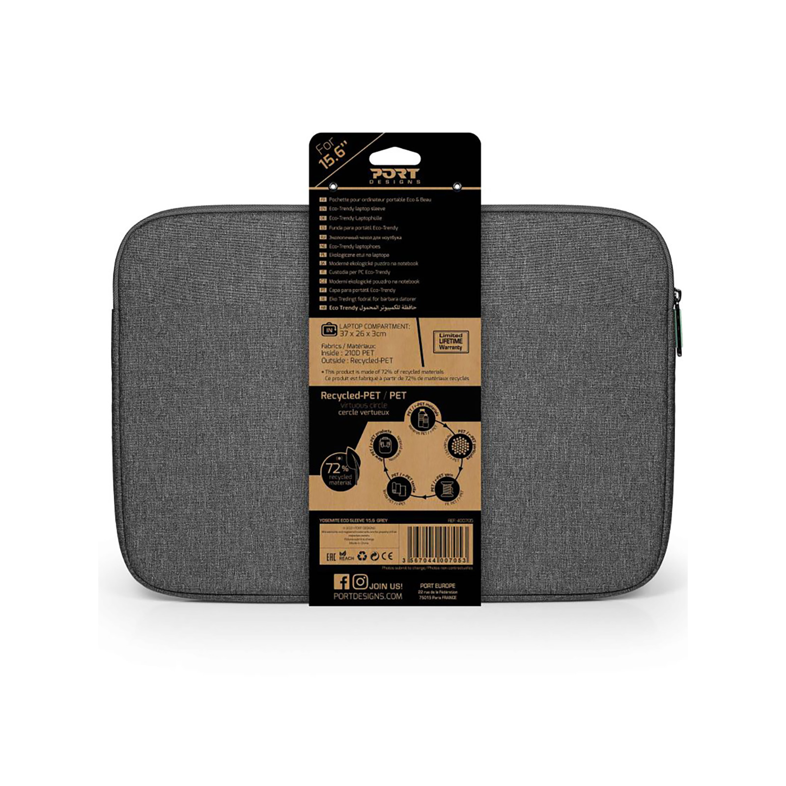 Port Yosemite Eco Grey 15.6" Sleeve Port Yosemite Eco Grey 15.6" Sleeve - Image 1