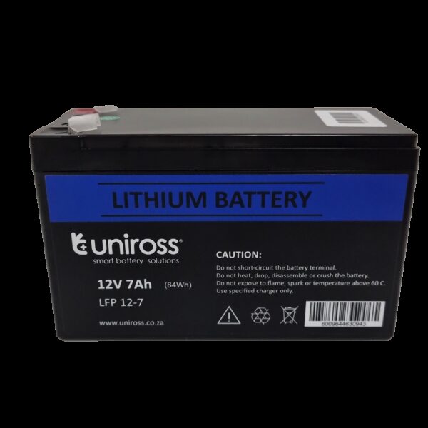 Uniross 12.8V 7Ah (89.6Wh) LiFEPO4 Battery | UR-BAT-LiFePO4-12-7