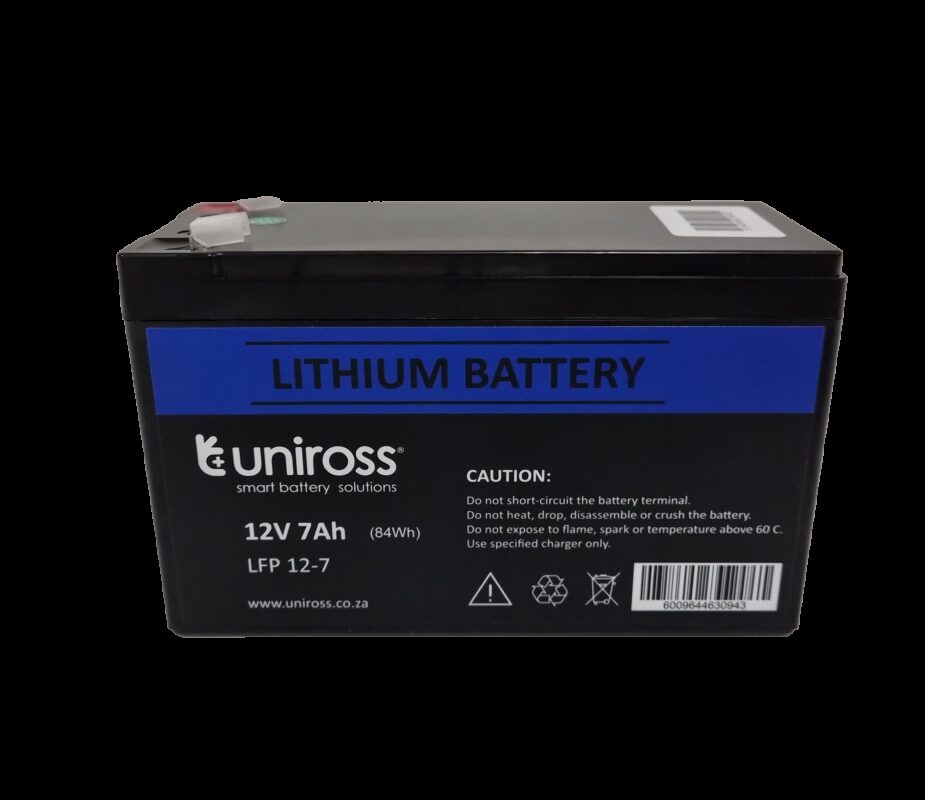 Uniross 12.8V 7Ah (89.6Wh) LiFEPO4 Battery | UR-BAT-LiFePO4-12-7