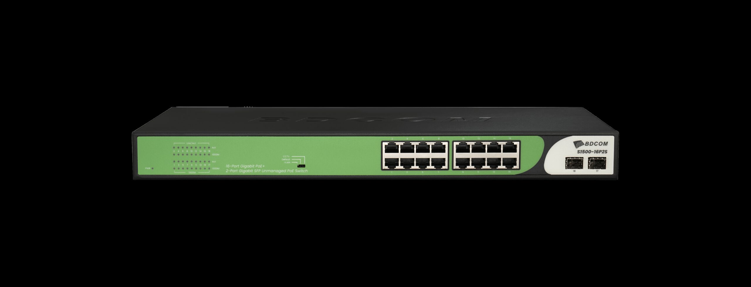 BDCOM 16-Port Gigabit PoE Switch (16-Port PoE + 2-Port Gigabit SFP) 180W PoE Budget BDCOM 16-Port Gigabit PoE Switch (16-Port PoE + 2-Port Gigabit SFP) 180W PoE Budget