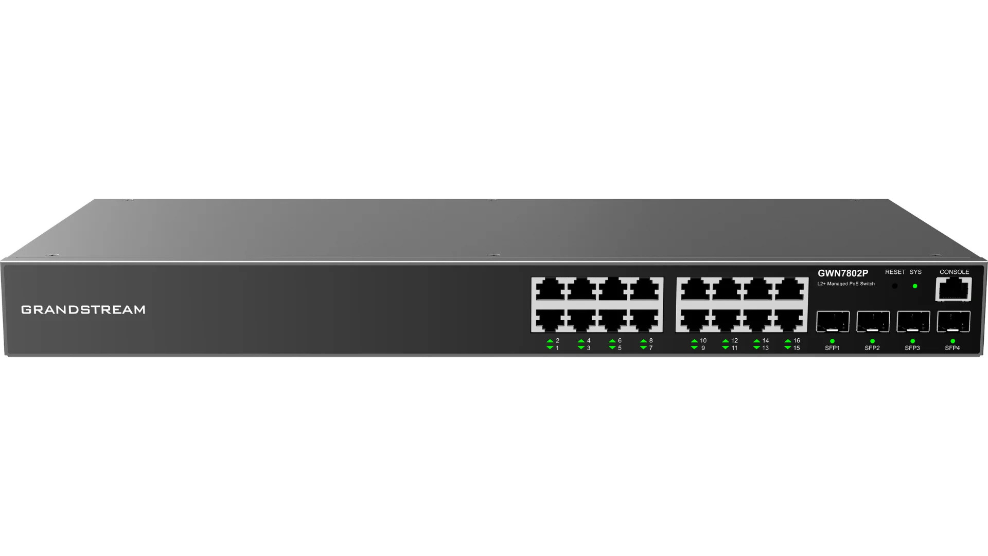 Grandstream Enterprise L2 16 port Managed GbE PoE+ Switch 240W | GWN7802P Grandstream Enterprise L2 16 port Managed GbE PoE+ Switch 240W | GWN7802P