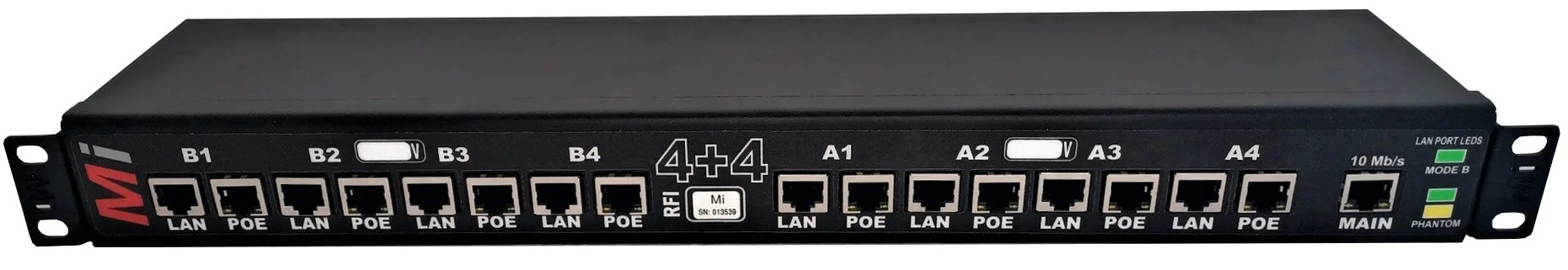 Micro Instruments - 8 Channel Gigabit POE Injector with a remote management Ethernet Port Micro Instruments - 8 Channel Gigabit POE Injector with a remote management Ethernet Port