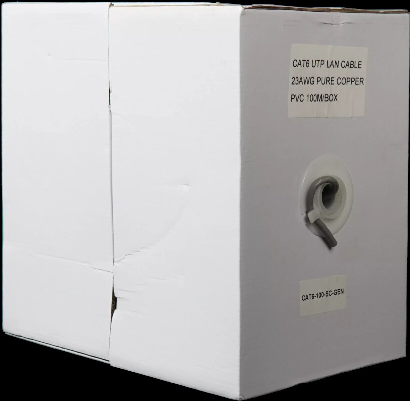Essential CAT6 Indoor Ethernet Cable 100m Grey Solid Copper UTP Pull Box | CAT6-100-SC-GEN