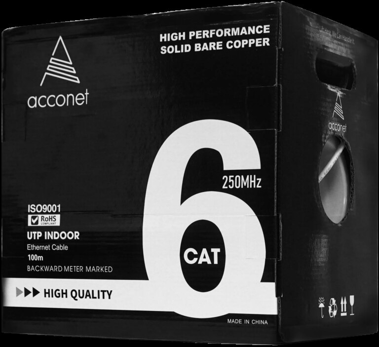 Acconet CAT6 Indoor Ethernet Cable 100m White Solid Copper UTP Pull Box | CAT6-100-SC
