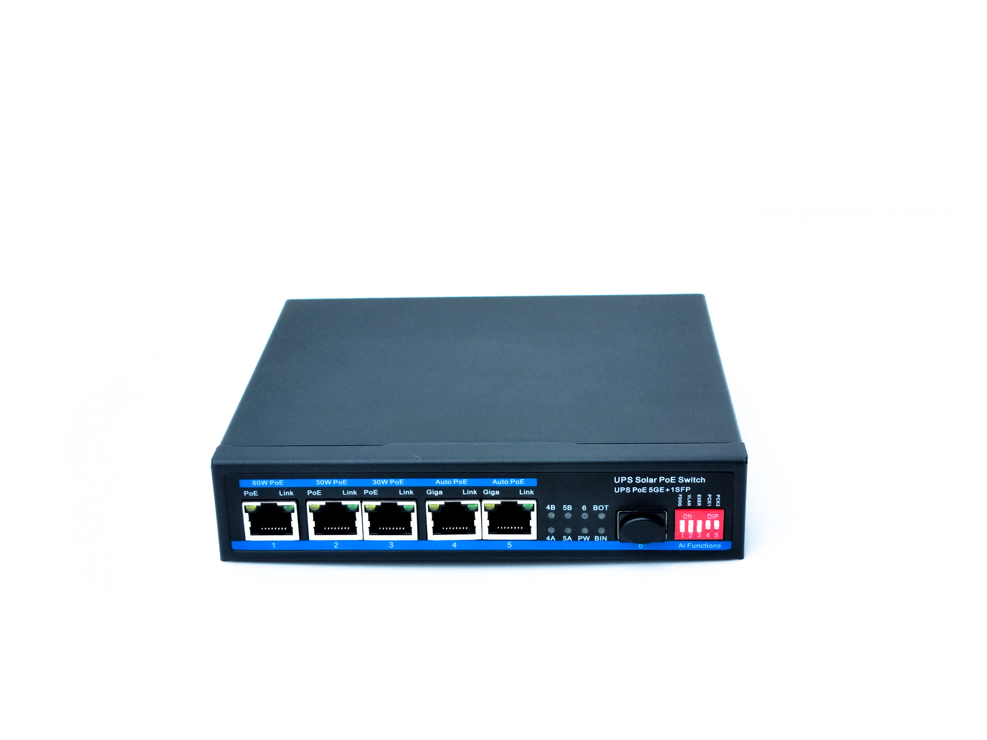 5 Port Gigabit MPPT Solar POE switch (Selectable IEEE802.3af/at/POE++) + 1 SFP port. 5 Port Gigabit MPPT Solar POE switch (Selectable IEEE802.3af/at/POE++) + 1 SFP port.