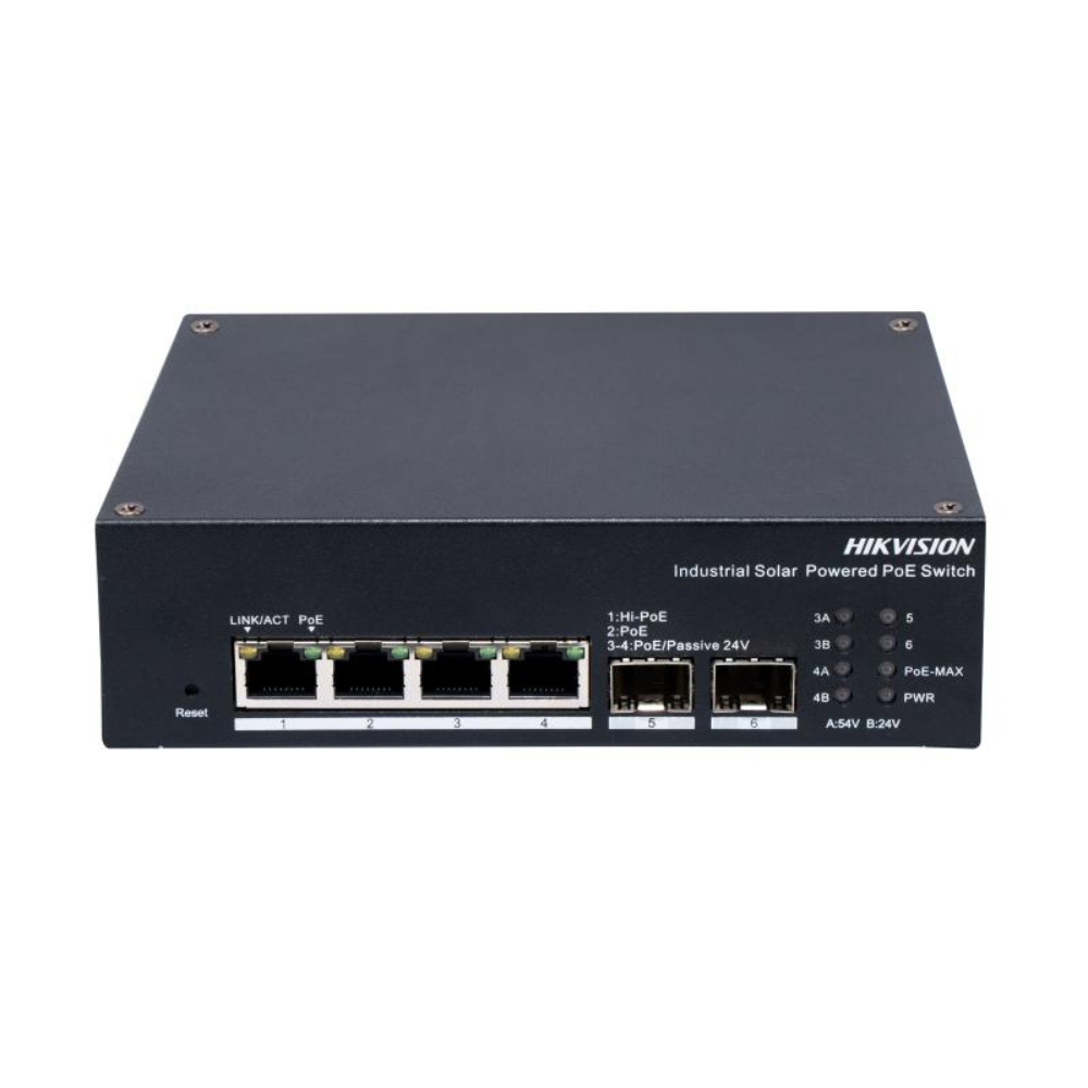 Hikvision 4 Port Gigabit Smart Managed Industrial Solar PoE Switch Hikvision 4 Port Gigabit Smart Managed Industrial Solar PoE Switch - Image 1
